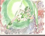  akimoto_komachi butterfly_hair_ornament cure_mint green_shorts hair_ornament highres magical_girl moodame precure shorts shorts_under_skirt solo traditional_media watercolor_(medium) yes!_precure_5 