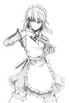  braid greyscale izayoi_sakuya knife maid monochrome sketch solo touhou tsuji_kazuho 