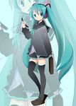  aqua_eyes aqua_hair briefcase cellphone hatsune_miku headphones long_hair miyao_ryuu phone skirt solo thighhighs twintails very_long_hair vocaloid zettai_ryouiki 