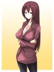  bad_id bad_pixiv_id blue_eyes breasts business_suit cleavage crossed_arms formal huge_breasts jacket long_hair original pantyhose pencil_skirt purple_hair shima-shuu skirt skirt_suit solo suit 