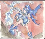  butterfly_hair_ornament character_name cure_aqua hair_ornament highres magical_girl minazuki_karen moodame precure solo traditional_media watercolor_(medium) wide_ponytail yes!_precure_5 