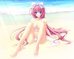  animal_ears bad_id bad_pixiv_id barefoot beach bikini blue_eyes cat_ears cat_tail day feet kinosaki_yuki long_hair original pink_hair solo spread_legs swimsuit tail 