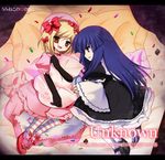  artist_request bed beret blonde_hair blue_hair candy dress food frederica_bernkastel hat jelly_bean lambdadelta long_hair multiple_girls pillow pink_dress pink_hat ribbon short_hair umineko_no_naku_koro_ni 