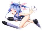  bad_id bad_pixiv_id blue_hair breasts hair_ornament hair_ribbon highres holding holding_torpedo i-19_(kantai_collection) kantai_collection large_breasts long_hair name_tag ocha_(gogonuko) one-piece_swimsuit open_mouth red_eyes ribbon school_swimsuit smile solo star star-shaped_pupils swimsuit symbol-shaped_pupils torpedo twintails 