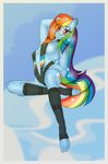  anthro anthrofied blush breasts clothed clothing cutie_mark equine female friendship_is_magic fur hair horse legwear long_hair mammal multi-colored_hair my_little_pony nipples nude pegasus pony rainbow_dash_(mlp) rainbow_hair shiny skimpy smile solo toeless_socks translucent transparent_clothing wings xorza 