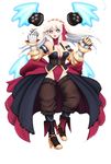  barbariank bare_shoulders black_heart blue_eyes boots breasts bright_pupils chimerism cleavage detached_collar detached_leggings disgaea elbow_gloves fate/extra fate/extra_ccc fate_(series) fusion gauntlets gloves hairband high_heel_boots high_heels highres large_breasts leotard long_hair makai_senki_disgaea_2 md5_mismatch neptune_(series) passion_lip pointy_ears puffy_pants red_leotard rozalin showgirl_skirt solo white_hair 