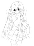  akata_itsuki glasses greyscale long_hair looking_at_viewer monochrome scarf simple_background sketch skirt solo very_long_hair white_background 