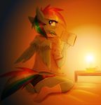  anthro anthrofied bed book butt candle candlestick clothing equine female friendship_is_magic hair horse looking_at_viewer looking_back mammal multi-colored_hair my_little_pony panties pegasus pony purple_eyes rainbow_dash_(mlp) rainbow_hair reading shirt sitting socks solo table underwear vulpessentia wings 