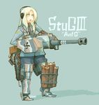  armor asterisk_kome blonde_hair cannon finnish gun headphones log long_hair mecha_musume military military_uniform original solo sturmgeschutz_iii_(personification) swastika throat_microphone uniform weapon 