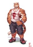  2019 anthro biceps feline fur kemono male mammal muscular muscular_male pantherine simple_background solo tiger_est white_background 