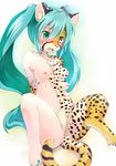  1girl animal_ears blue_hair blush breasts cheetah chest_tuft drooling feline female fur furry hair hatsune_miku heterochromia human invalid_tag ka kagerofu long_hair multi_breast nail_polish nipples nude open_mouth saliva simple_background solo sweat tail tears tongue tooth transformation tuft vocaloid what 