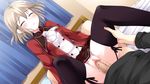  1girl bed blood blush brown_hair censored eyes_closed game_cg ko~cha penis pillow pussy saimon_eclair sex short_hair thighhighs vaginal virgin witch&#039;s_garden witch's_garden 