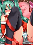  bad_id bad_pixiv_id blue_eyes blush elbow_gloves gloves green_hair hatsune_miku inu_(marukome) long_hair panties solo striped striped_panties thighhighs twintails underwear vibrator vocaloid 