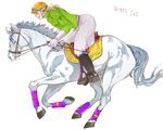  bad_id bad_pixiv_id blonde_hair boots diego_brando ganbaru_(woainini) gloves green_shirt hat horse jojo_no_kimyou_na_bouken male_focus riding shirt solo steel_ball_run sweater turtleneck 