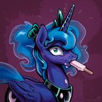  equine female friendship_is_magic horn horse karol_pawlinski my_little_pony pony ponytail popsicle princess_luna_(mlp)feral solo winged_unicorn wings 