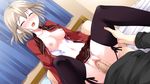  1girl bed blood blush breasts brown_hair censored eyes_closed game_cg ko~cha navel nipples penis pillow pussy saimon_eclair sex short_hair thighhighs vaginal virgin witch&#039;s_garden witch's_garden 