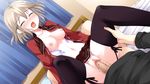 1girl bed blood blush breasts brown_hair censored eyes_closed game_cg ko~cha navel nipples penis pillow pussy saimon_eclair sex short_hair thighhighs vaginal virgin witch&#039;s_garden witch's_garden 