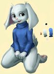  black_eyes bottomless cave_story fur kneeling lagomorph mammal mimiga open_mouth pawpads scar sketchstick solo sue_sakamoto video_games white_fur 