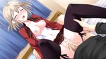  1girl bed blood blush breasts brown_hair censored cum cum_in_pussy eyes_closed game_cg ko~cha navel nipples penis pillow pussy saimon_eclair sex short_hair thighhighs vaginal virgin witch&#039;s_garden witch's_garden 
