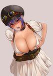  alternate_costume ayane_(doa) blush breasts collar dead_or_alive dead_or_alive_5 goggles goggles_on_headwear grabbing heavy_breathing huge_breasts leaning_forward open_mouth panties purple_hair red_eyes see-through short_hair solo sweat tkln underwear 