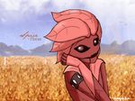  cornfield dark_eyes demescus floran plant shy smile spice_and_wolf starbound text video_games 