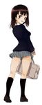  bad_id bad_pixiv_id bag black_eyes blush brown_hair fujita_hidetoshi kneehighs kneepits loafers looking_back miniskirt original school_uniform shoes skirt smile solo sweater 