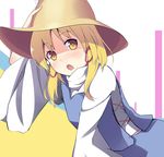  blonde_hair hair_ribbon hand_on_headwear hat mazeshi moriya_suwako ribbon solo touhou wide_sleeves yellow_eyes 