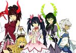  black_rock_shooter blue_eyes braids cosplay crossover dress glasses green_eyes horns irino_saya izuriha_kagari koutari_yuu kuroi_mato mahou_shoujo_madoka_magica ponytail red_eyes short_hair skirt takanashi_yomi tribute twintails yellow_eyes 