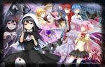  akemi_homura bicolored_eyes black_hair blonde_hair blue_hair bow dress elbow_gloves glasses hat kaname_madoka kyuubee long_hair mahou_shoujo_madoka_magica miki_sayaka pink_eyes pink_hair red_eyes red_hair ribbons sakura_kyouko seifuku short_hair skirt thighhighs tomoe_mami twintails yellow_eyes 