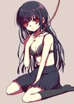  black_hair bra breasts cleavage kneehighs long_hair medium_breasts nakamura_hinato no_shirt noose original red_eyes rope sitting skirt solo underwear wariza 