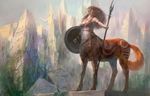  equine female human magic_the_gathering mammal nils_hamm polearm shield spear taur tribal 