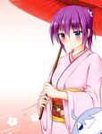  araragi_koyomi blue_eyes highres japanese_clothes jien_(ryuusiki1) kimono monogatari_(series) purple_hair senjougahara_hitagi short_hair 