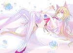  :p animal_ears blonde_hair candy cat_ears cat_tail creature food heterochromia jacket lollipop lying necktie no_bra no_pants on_back open_clothes open_jacket original panties purple_eyes side-tie_panties solo tail thighhighs tokiti tongue tongue_out underwear yellow_eyes 