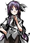  asakura_rikako dress_shirt glasses hair_ribbon hand_on_hip hemogurobin_a1c long_hair looking_at_viewer neckerchief purple_eyes purple_hair ribbon shirt skirt solo touhou touhou_(pc-98) very_long_hair 