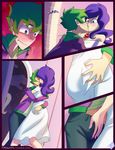  7nights blue_eyes blush clothing comic duo female friendship_is_magic green_eyes green_hair grope hair human humanized imminent_sex kissing male mammal my_little_pony necklace night not_furry purple_hair rarity_(mlp) spike_(mlp) text 