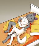  anthro bed cuddling duo embrace fur gay grey_fur hand_holding harmarist male pillow sleeping white_fur 