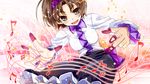  brown_eyes brown_hair long_sleeves looking_at_viewer musical_note open_mouth shirt skirt smile solo takana_shinno touhou tsukumo_yatsuhashi 