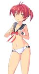  adapted_costume bishoujo_senshi_sailor_moon blush bra brown_eyes hair_ornament highres isshiki_akane jpeg_artifacts michairu national_shin_ooshima_school_uniform navel open_mouth panties parody red_hair sailor_collar sailor_moon_narikiri_bra_set sailor_senshi_uniform short_hair solo standing stomach twintails underwear underwear_only vividred_operation 