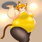  blush brown_eyes cat_ears chubby clothing cosplay feline female human looking_at_viewer mammal neko_girl obese overweight smile unknown_artist waiter 