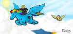  armor blonde_hair blue_eyes clothing cloud clouds equine fluttershy_(mlp) flying friendship_is_magic furpics group hair horseback human male mammal my_little_pony original_character pegasus rainbow_dash_(mlp) sky sun wings 