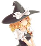  bad_id bad_pixiv_id blonde_hair bow braid hair_ornament hat hat_bow highres kirisame_marisa side_braid solo touhou wavy_hair white_bow witch_hat x&amp;x&amp;x yellow_eyes 