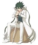  b-kun bad_id bad_pixiv_id green_hair kill_la_kill long_coat male_focus mask sanageyama_uzu scar shinai sitting solo sword weapon 