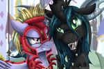  armor blonde_hair canterlot cat_eyes changeling cloud_kicker_(mlp) dirt duo equine fangs female friendship_is_magic galea green_eyes hair holes horn horse inuhoshi-to-darkpen long_hair mammal my_little_pony pegasus pony purple_eyes queen_chrysalis_(mlp) scar sharp_teeth slit_pupils straight_hair teeth wings 