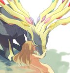  ass bad_id bad_pixiv_id blonde_hair commentary gen_6_pokemon highres legendary_pokemon long_hair lying nidodema nude pokemon pokemon_(creature) pokemon_(game) pokemon_xy serena_(pokemon) tears xerneas 