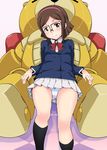  beargguy_iii blazer blush brown_eyes brown_hair glasses gundam gundam_build_fighters hairband jacket kousaka_china mudou_eichi panties school_uniform skirt smile socks underwear upskirt 