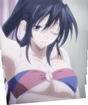  1girl black_hair bra breasts fujimi_shobo high_school_dxd highres himejima_akeno large_breasts long_hair purple_eyes screencap solo underwear 