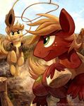  big_macintosh_(mlp) blonde_hair braeburn_(mlp) cowboy_hat cutie_mark duo equine feral freckles friendship_is_magic fur green_eyes hair hat horse lasso male mammal my_little_pony pony red_fur running sophiecabra tess_garman vest yellow_fur 