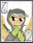  card cardstock clothing clubs daring_do_(mlp) equine female feral friendship_is_magic grey_hair hair horse kunai mammal mouth_hold my_little_pony ninja pegasus playing_card pony smile solo sword the1king two weapon wings 