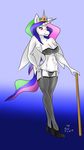  anthro anthrofied blush breasts butt crown equine female footwear friendship_is_magic fur gradient_background hair horn horse legwear lingerie long_hair mammal multi-colored_hair my_little_pony panties pink_eyes plain_background pony princess_celestia_(mlp) ruler shoes solo standing stockings sunnyslash underwear white_fur winged_unicorn wings 