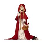  basket blonde_hair blue_eyes bottle braid covering_mouth hair_over_shoulder heterochromia hood little_red_riding_hood_(grimm) long_hair nona_drops original simple_background solo tail twin_braids very_long_hair white_background wine_bottle wolf_tail yellow_eyes 